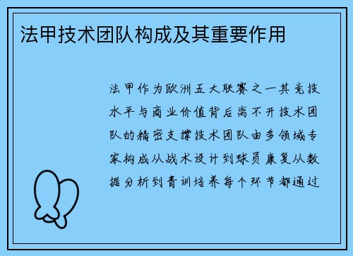 法甲技术团队构成及其重要作用