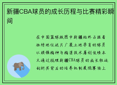 新疆CBA球员的成长历程与比赛精彩瞬间